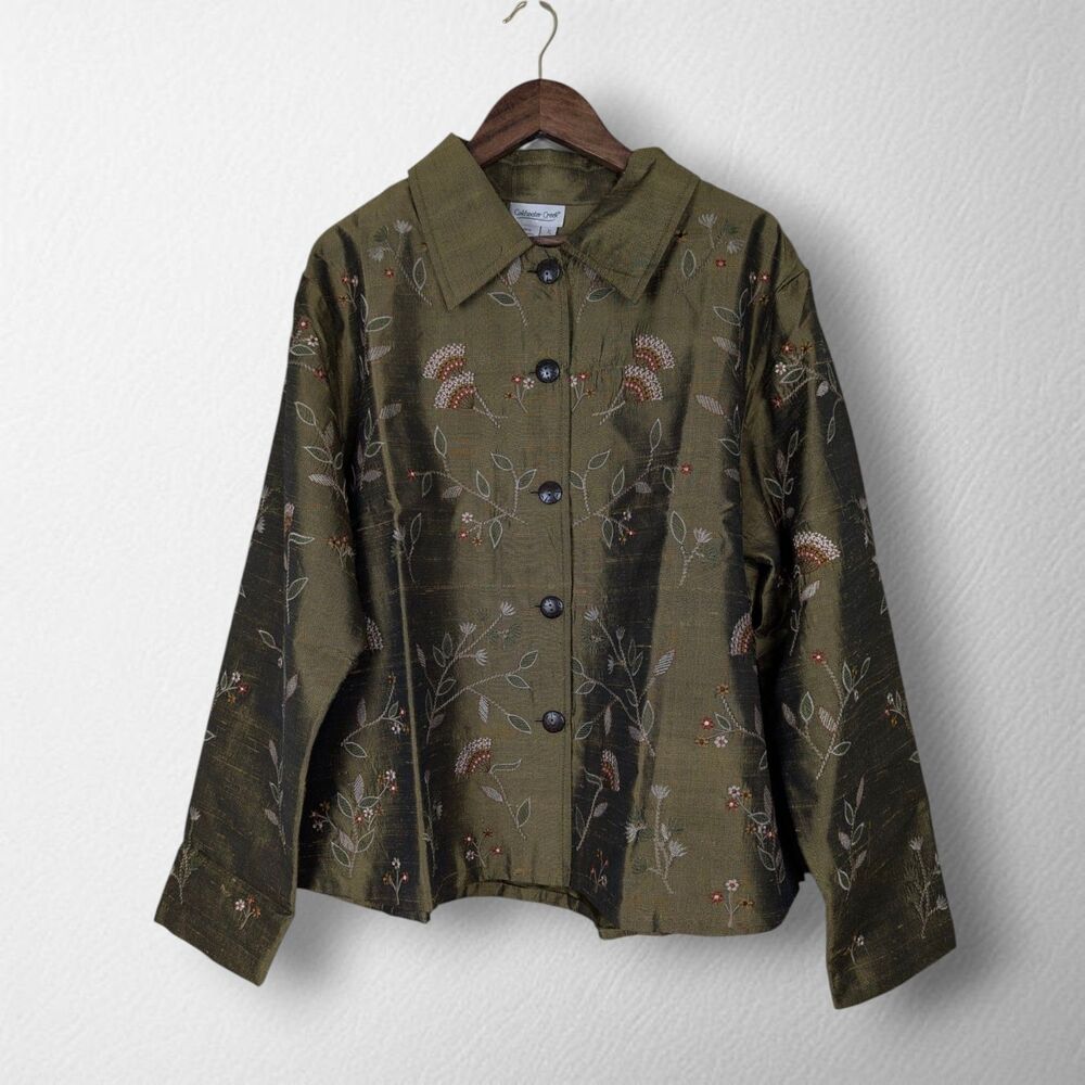 Coldwater Creek Silk Floral Embroidered Jacket XL